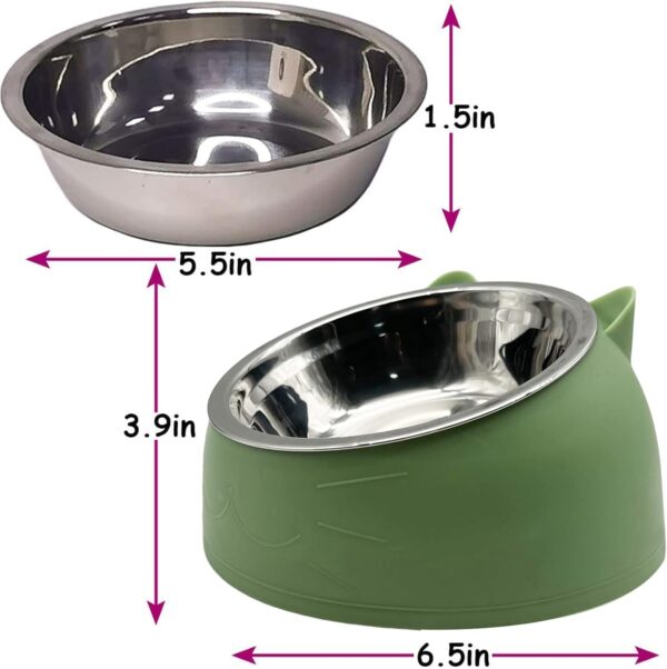 PINVNBY 2PCS Raised Cat Bowl Tilted 15° Slanted Elevated Bulldog Feeder Non-Spill Dog Kitten Food Dish Anti-Slip Detachable Pet Stainless Steel Slope Base for Small Pets Blue&Green - Image 5