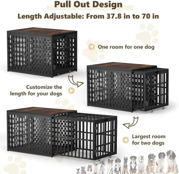 KELIXU Heavy Duty Dog Crate Furniture Dog Cage Kennel Pull-Out Design & 3 Doors, Strong Metal Large Pet Crates and Kennel for Dogs, Length Adjustable from 38” to 70”, Easy to Install, Black - Image 5