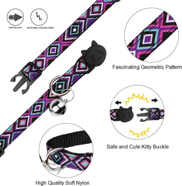 3 PCS Cat Collars with Bell Breakaway Geometric Pattern Adjustable Safety Kitten Collars for Kitty Collars（S） - Image 2