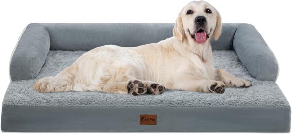 Orthopedic Dog Beds for Extra Large Dogs, Waterproof Dog Beds Xlarge, Memory Foam Dog Couch Bed, Comfy Bolster Pet Bed with Removable Washable Cover, Nonskid Bottom (X-Large, Grey)