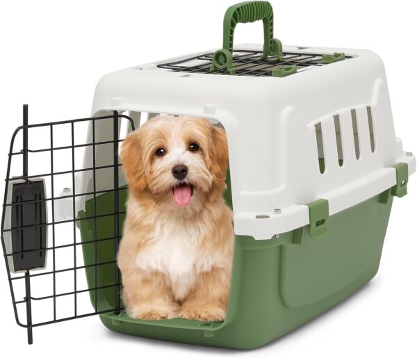 MoNiBloom 18-Inch 2-Door Top Loading Cat Carrier, Plastic Dog Crate Hard-Sided Dog Travel Carrier for Small Dogs and Cats, Ventilation and Security Lock Design for Pets up to 10 lbs (Green)