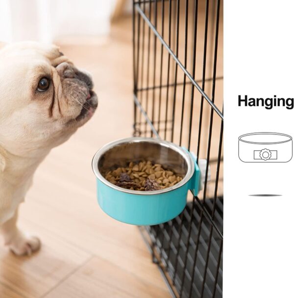 2 Pieces Crate Dog Bowl, Removable Stainless Steel Pet Kennel Hanging Food Water Feeder Bowl Cage Coop Cup for Puppy Medium Dog Cat Rabbit Ferret Bird (Blue,Green) - Image 3