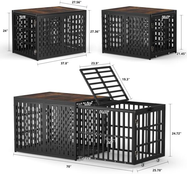 KELIXU Heavy Duty Dog Crate Furniture Dog Cage Kennel Pull-Out Design & 3 Doors, Strong Metal Large Pet Crates and Kennel for Dogs, Length Adjustable from 38” to 70”, Easy to Install, Black - Image 6