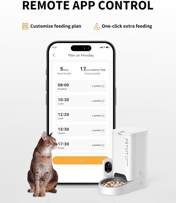 PETKIT Automatic Pet Feeder with Camera, 1080P HD Video with Night Vision, 2.4G WiFi Cat Dog Feeder with 2-Way Audio,Smart App Control Pet Dry Food Dispenser for Cats and Dogs with Non-Stick Food Bowl - Image 4