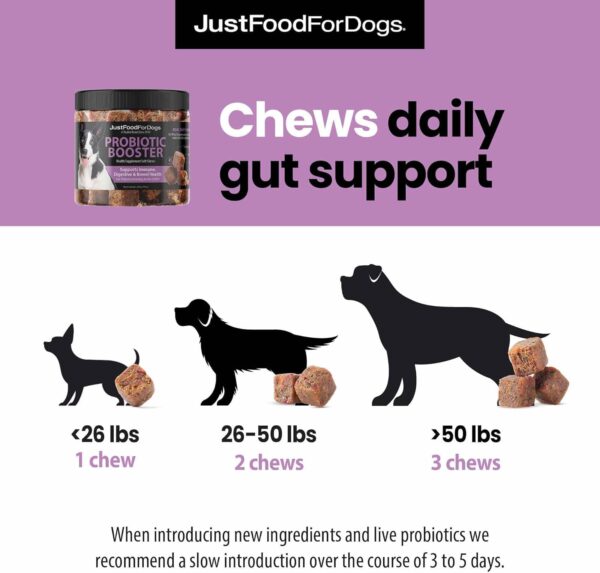 JustFoodForDogs Probiotic Booster Gut Health Soft Chews Supplement for Dogs, Digestive Health Support, Diarrhea, Human Grade Ingredients - 45 count - Image 6