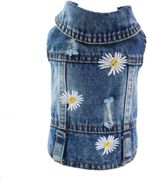 Pet Clothes Denim Dog Costume Summer Cowboy Vest Daisy Shirt Jeans Jacket Puppy Clothing for Chihuahua Yorkies Medium - Image 2