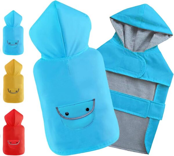 Dog Raincoat Dogs Rain Jacket for Puppy Small Dogs Reflective Poncho Rainwear Waterproof Pet Clothes Pocket Hooded Leash Hole Adjustable Puppy,Blue,XS,Back Length 6.3 Inch