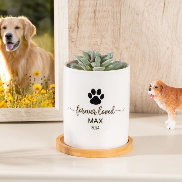 callie Dog Memorial Gifts Plant Pot -Sympathy Gifts for Dog Cat Loss,Pet Passing Away Gifts - Pet Memorial Planter Pot with Bamboo Tray,Custom Pets Condolences Loss Gifts - Image 3