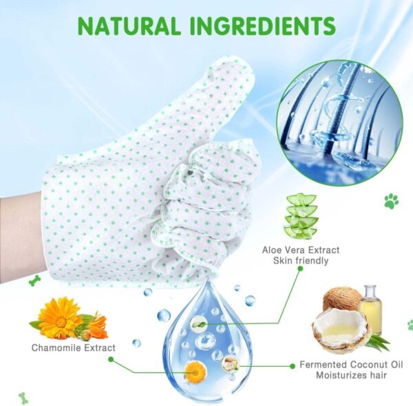 15 Count Dog Wipes Plant Oil Grooming Gloves Bath Wipes Waterless Cat Shampoo Pets Wipes for Paws, Butt, Face and Fur - Image 2