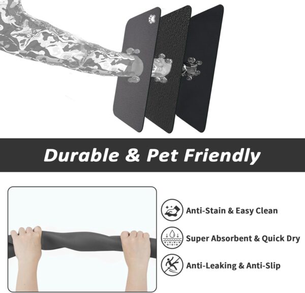 Pet Feeding Mat - Dark Grey 16"x 24" | Absorbent Dog Mat for Food and Water, No Stains Cat Bowl Mat, Easy to Clean Pet Placemats, Quick Dry Dog Water Dispenser Mat for Messy Drinkers - Image 6