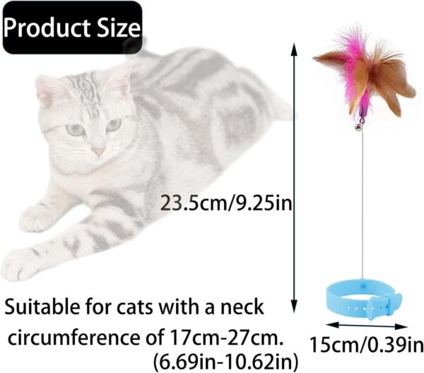 PCTC 3PCS Cat Collar Teasing Wand, Cat Feather Collar Toys with Bell and Feather, Adjustable Silicone Collar with Indoor Kittens Small Animals to Play Exercise(Pink/Blue/Green) - Image 2