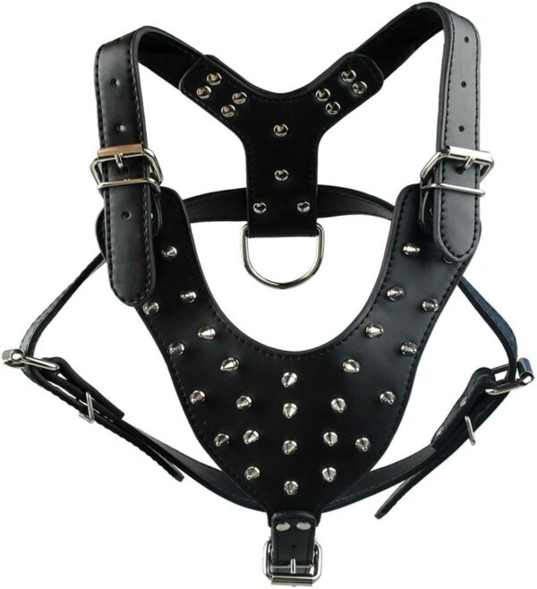 Leather Spikes Studded Medium & Large Black Dog Collar & Leash & Harness 3 Pcs Set for Pitbull Boxer - Image 3