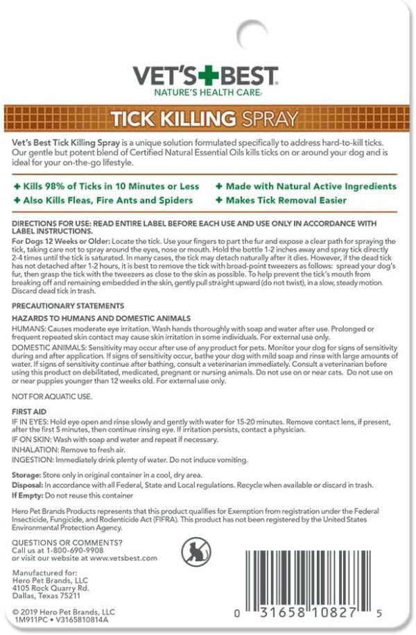 Vet's Best Tick Killing Spray | Tick Treatment Spray for Dogs | Plant-Based Formula | 1 Ounce - Image 2