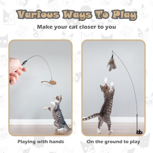 Cat Toys Interactive Wand Feather Cat Toy Equipped with Double Head Super Sucker&6 in 1 Hands-Free Natural Bird Badminton Pets Indoor Dance Play Toy - Image 6