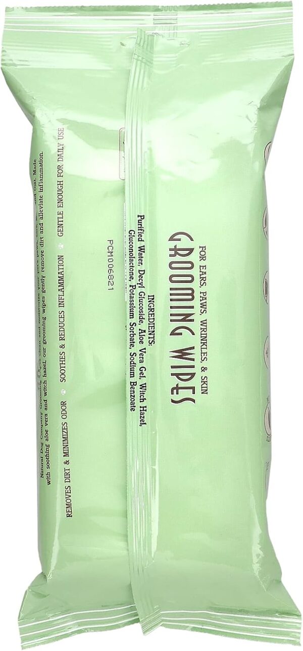 Natural Dog Company Grooming Wipes with Aloe Vera, Cleanses, Soothes, & Deodorizes, Fragrance Free, Hypoallergenic, Biodegradable Wipes - Dog Wipes for Ear, Paws, Face and Butt Wipes (50 Wipes) - Image 2