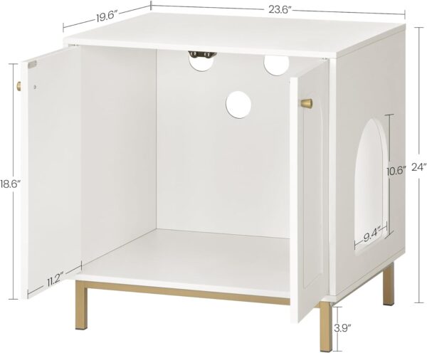 Cat Litter Box Enclosure, Hidden Litter Box Furniture, Wooden Pet House Side End Table, Storage Cabinet Bench, Fit Most Cat and Litter Box, Living Room, Bedroom, White and Gold CB81203G - Image 3