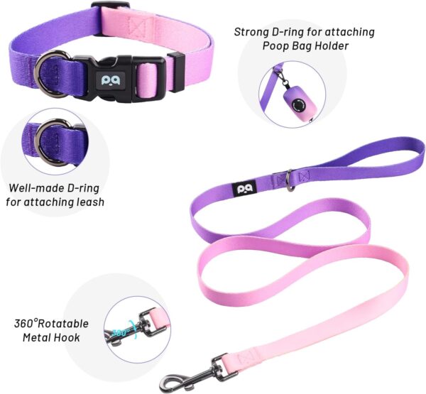 QQPETS Dog Harness Collar Leash with Poop Bag Holder 4 PCS Set, Adjustable No Pull Soft Mesh Padded Vest for Small Medium Large Pet Puppy Outdoor Walking (Gradient Purple, S (Chest 16.1”-22”)) - Image 4