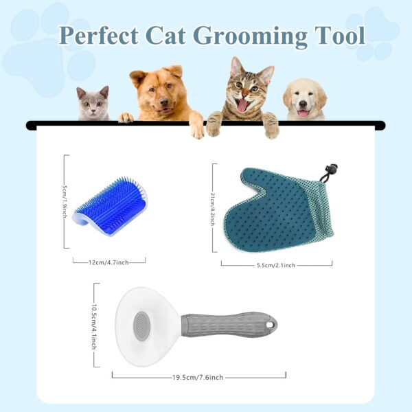 4 Pcs Cat Grooming Kit: Self-Cleaning Slicker Cat Brush, Deshedding Glove, and Cat Corner Massagers for Effortless Shedding, Detangling, and Relaxing Massage - Ideal for Long and Short-Haired Cats - Image 2