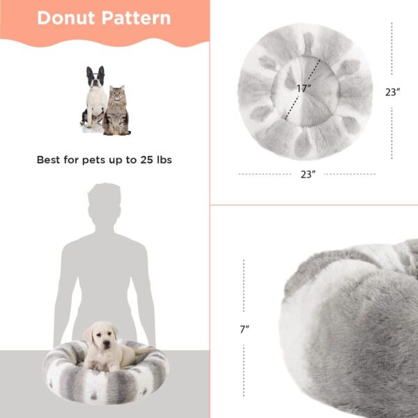 Best Friends by Sheri Patterned Lux Faux Fur Calming Donut Dog Bed, Gray, 23" x 23" - Image 4