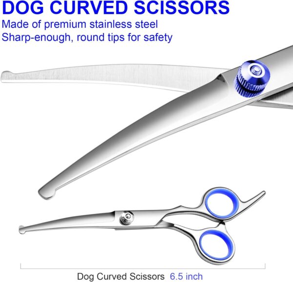 Professional 4 in1 Dog Grooming Scissors Kit, Titanium Coated Dog Scissors for Grooming, Grooming Shears Kit - Thinning, Curved Scissors and Comb for Dog Cat Pet - Image 3