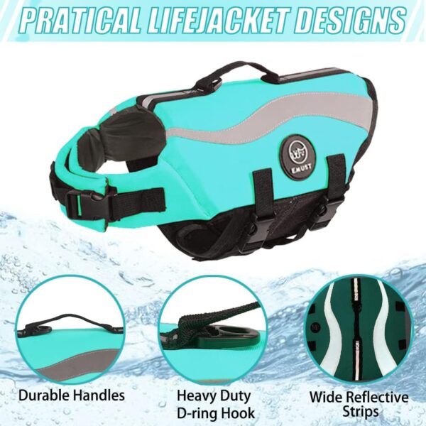 EMUST Dog Life Vests, Adjustable Dog life jackets for Small Dogs with Enhanced Buoyancy, Small Dog Swim Vest with Durable Rescue Handle, Turquoise,XS - Image 4