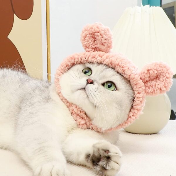 JOICEE Cute Cat Costume Warm Bear Hat for Cat Adjustable Soft Small Pet Headwear Bear Hat for Cat Puppy Dog (Pink) - Image 5