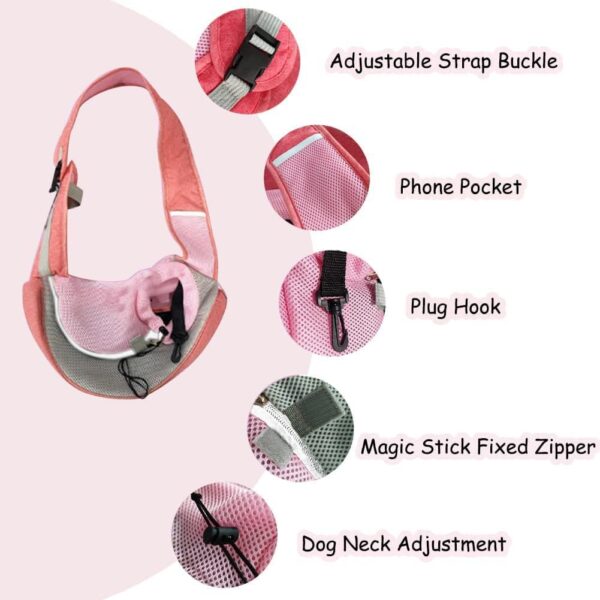 FEimaX Pet Dog Sling Carrier Puppy Pet Slings Bag for Small Dogs Cats Satchel Carriers Breathable Mesh Hand Free with Adjustable Strap Doggie Crossbody for Outdoor Travel (Small, Pink) - Image 3