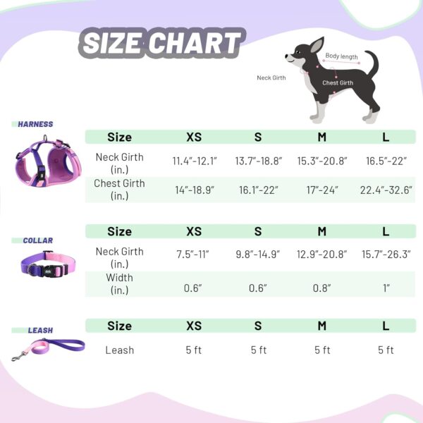 Dog Harness Collar Leash Combo,No Pull Adjustable Vest Cute for Small Puppy Medium Girl/Boy Pets with Poop Bag Holder(XSmall,Purple) - Image 3