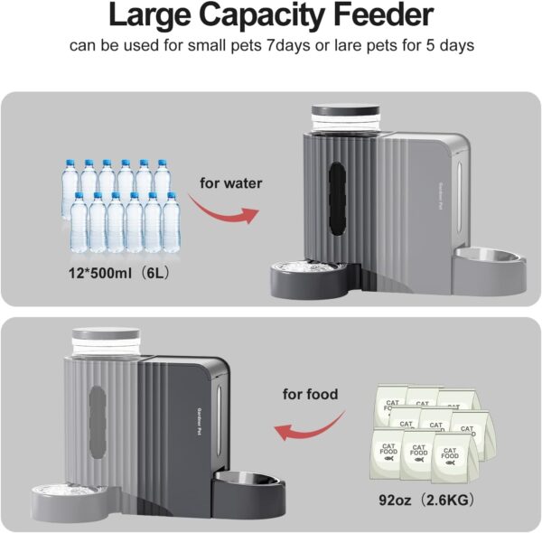 Automatic Gravity Cat Food Feeder and Water Dispenser Stainless Steel Two-in-One Set Large Capacity Dispenser for Medium, Large Dogs, Puppies, Kittens, Rabbits-(1.6 Gallons x 2) - Image 3