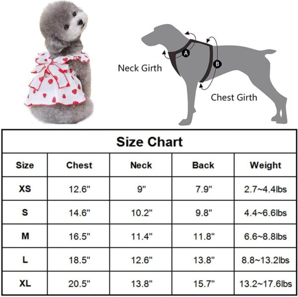 Dog Dresses for Small Dogs Girl, 100% Cotton Girl Dog Clothes with Leash Ring & Bow Decor,Cute Small Dog Clothes for Girls Strawberry Print,Summer Cat Dresses for Cats Only (White, Small) - Image 6