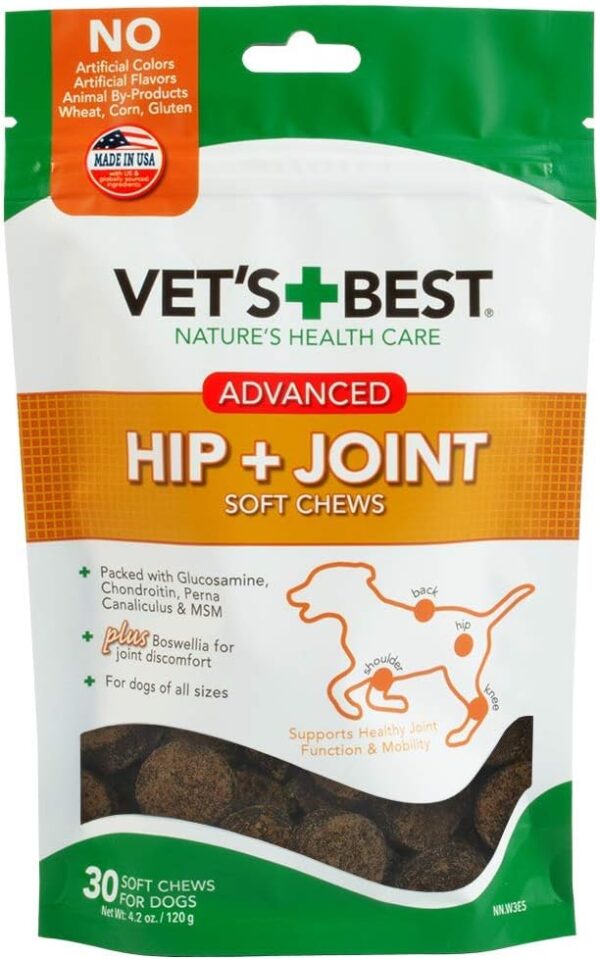 Vet's Best Hip & Joint Soft Chew Dog Supplements | Formulated with Glucosamine & Chondroitin to Support Dog Joint & Cartilage Health | 30 Day Supply