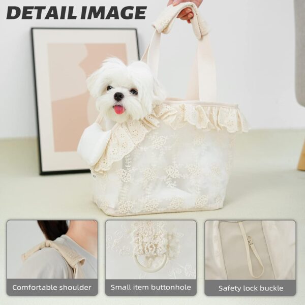 Puppy Carrier Dog Walking Bags Pets Dogs Carrier Bags Lace Mini for Dog and Cat and Rabbit(Small up to 6lbs, Beige) (S_9.4"*5.9"*9.4") - Image 4