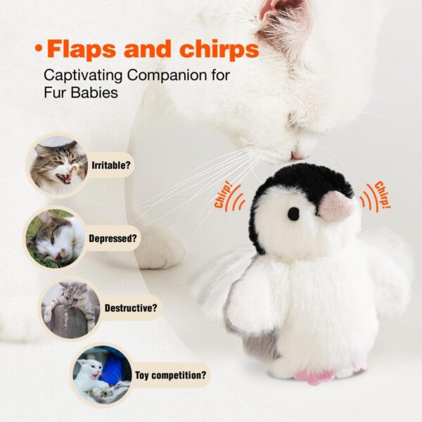 Interactive Cat Toy Rechargeable Automatic Chirping Penguin Flying Bird Cat Toy Infused with Catnip in The Wings, Auto Beating Wings Cat Toys for Indoor Cats to Play Alone, Never Boredom - Image 3