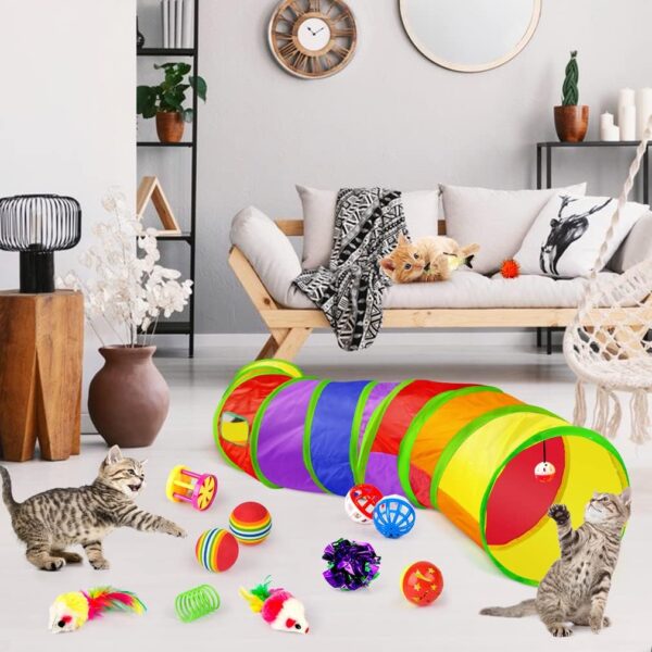 32 PCS Cat Toys Kitten Toys, Variety Catnip Toys with Rainbow Tunnel Interactive Cat Feather Teaser Fluffy Mouse Crinkle Balls Spring Toy Set for Cat, Kitty - Image 6