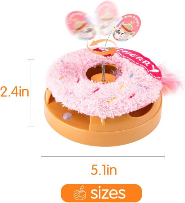 Migipaws Interactive Cat Toys, Automatic Frenzy Donut cat Toy with Moving Feather,Catnip, Squeaking for Indoor Cats Rechargeable (Cherry)… - Image 6