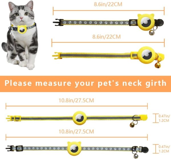 2 Pack Cat Collar Airtag Holder with Bells, Kitten Collar with Apple Airtag Holder for Cats,Adjustable Reflective Cat Collar with Breakaway Buckle for Girl Boy Cats。 (Yellow) - Image 4