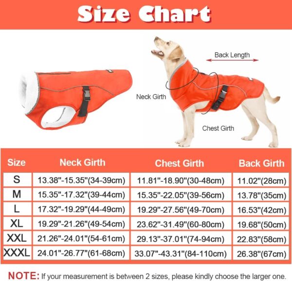 EMUST Winter Dog Jacket, Windproof Dog Apparel for Cold Weather, Reflective Winter Coats for Dogs, Warm Puppy Jacket for Cold Winter, Orange, S - Image 4