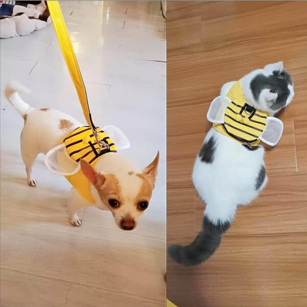 Bee Shaped Small Dog Harness and Leash Set Yellow Puppy Walking Vest with Snack Bag Cute Vest Harness with Wing for Cats Rabbits Small Dogs (A, Small) - Image 2