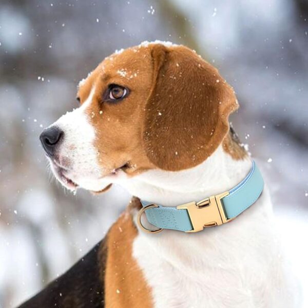 PET ARTIST Soft Leather Dog Collar for Medium Dogs, Heavy Duty Nylon Dog Collar with Quick Release Metal Buckle, Bright & Classic Blue Dog Collar Leather Adjustable for Male Dogs, Neck Fit 13-19" - Image 6