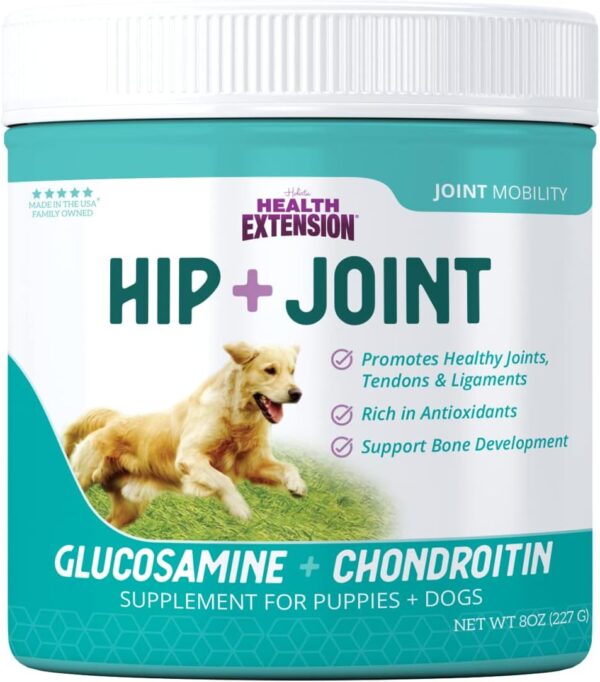 Health Extension Chondroitin with Glucosamine for Dog, Arthritis Pain Relief Vitamin, Joint & Hip Supplement Cheese Flavored Powder, Suitable for All Types of Puppies & Dogs, (8 Oz / 226 g)