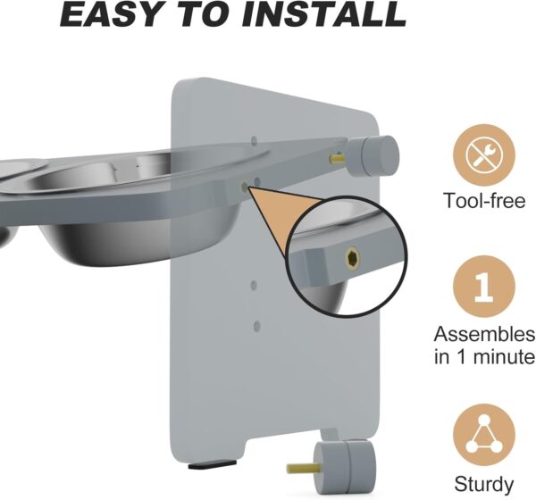 Elevated Dog Food and Water Bowls for Small Size Dogs and Cats - Adjustable Raised Dog Bowl with Stand, Durable Bamboo Dog Feeder with 2 Stainless Steel Bowls and Non-Slip Feets, Grey - Image 4
