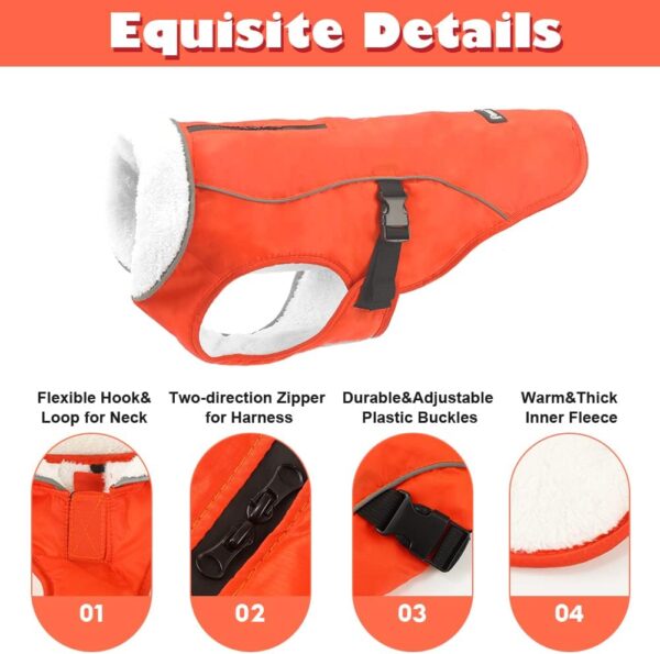 EMUST Winter Dog Jacket, Windproof Dog Apparel for Cold Weather, Reflective Winter Coats for Dogs, Warm Puppy Jacket for Cold Winter, Orange, S - Image 3