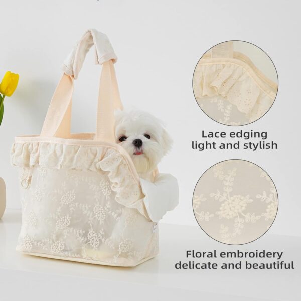 Puppy Carrier Dog Walking Bags Pets Dogs Carrier Bags Lace Mini for Dog and Cat and Rabbit(Small up to 6lbs, Beige) (S_9.4"*5.9"*9.4") - Image 3