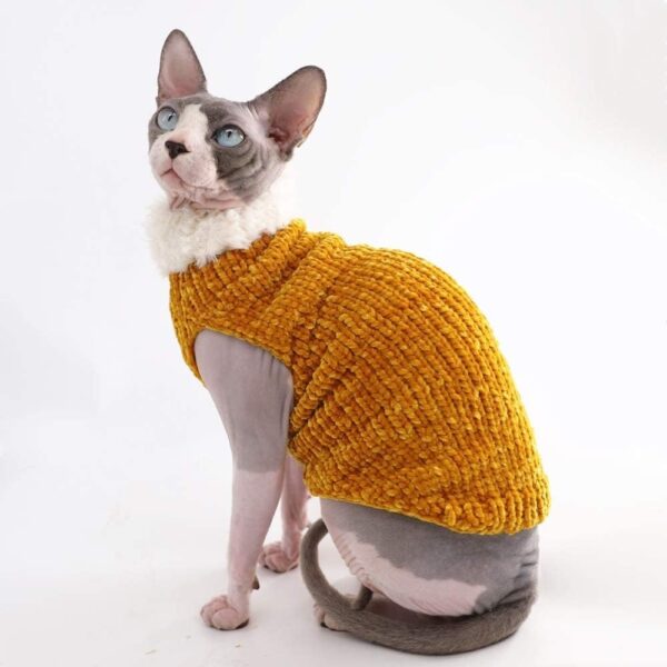 Sphynx Cat Clothes Winter Warm Faux Fur Sweater Outfit, Fashion high collar Coat for Cats Pajamas for cats and small dogs Apparel, Hairless cat Shirts Sweaters (S (3.3-4.4 lbs), Ginger) - Image 6