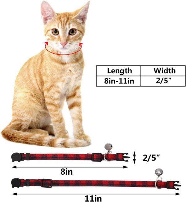 SLSON 4 Pack Cat Collars Breakaway with Bell Cat Collars with Cute Bowtie for Pet Kitten Cats and Small Dogs Pets Adjustable from 8-11In (Plaid) - Image 2