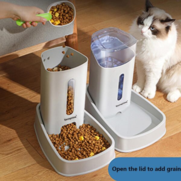 2PCS Cat Dog Feeder and Waterer Self-Dispensing Gray 3.8L Pets Automatic Feeder and Waterer Dispensing Set 12.8in x 7.87in x 12.2in Feeder and Water Bowl for Small Medium Pets - Image 5