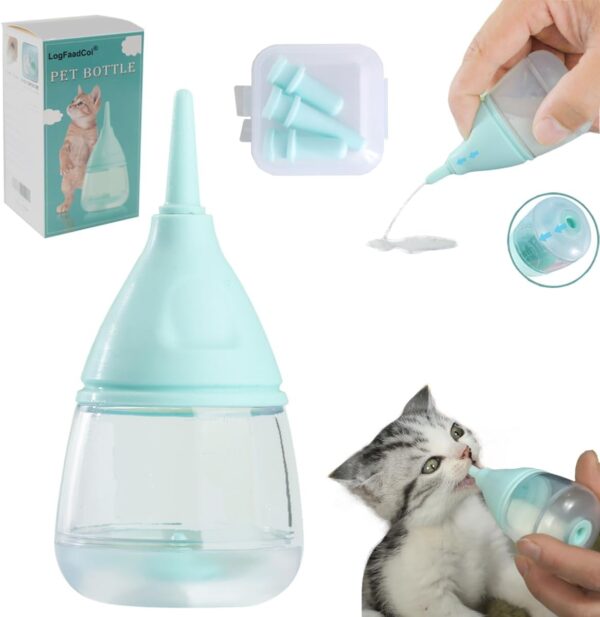 Kitten Bottles for Nursing,Puppy Bottles for Nursing Puppy Milk, Anti-Choking Puppy Feeder Design,with 3pcs Replaceable and Reusable Silicone Nipples for Feeding Newborn Pets (Blue, 40ml+3pcs)