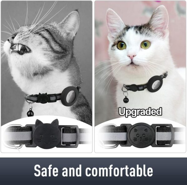 2 Pack Airtag Cat Collars, Reflective Cat Collar with Silicone Airtag Holder and Bell, Breakaway Cat Collars with Round Safety Buckle for Boy and Girl Cats, Adjustable for 7.5-12.5", Black - Image 4