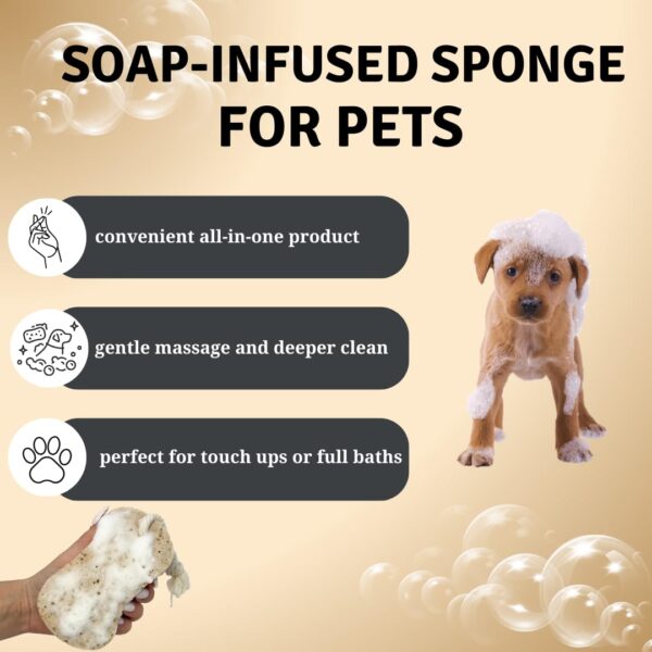 Pet Sponge with Soap-Infused | Coconut Oatmeal Formula for Cats & Dogs | Simple Ingredients & Soothes Skin | 10+ Washes, brown - Image 2