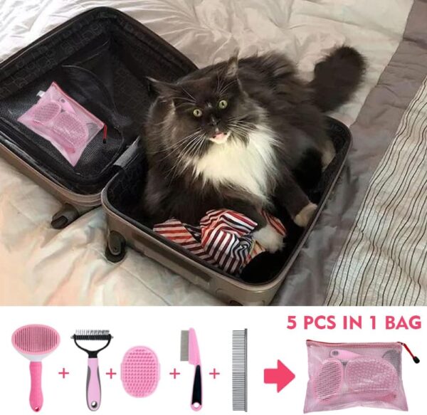 Dog Brush for Grooming Kit 5PCS - Deshedding Dog Brush for Short Hair Dogs, Dog Hair Brush for Grooming Small Dogs,Puppy Brush and Slicker Brush for Dogs, Flea Comb and Dog Comb Set Pink - Image 7